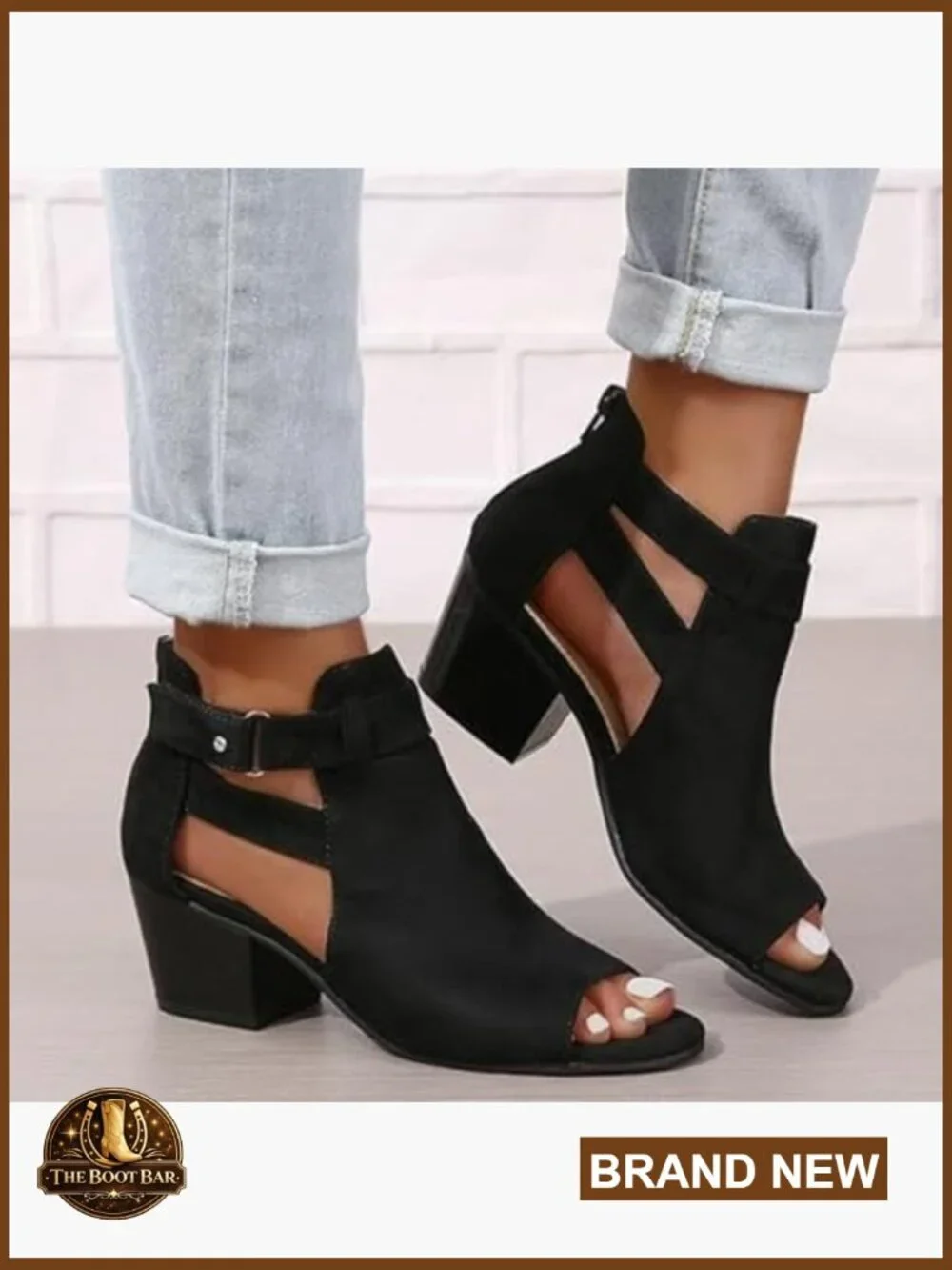 Suede Peep Toe Ankle Booties Chunky Heel Wedge Back Zipper Sandal Boots